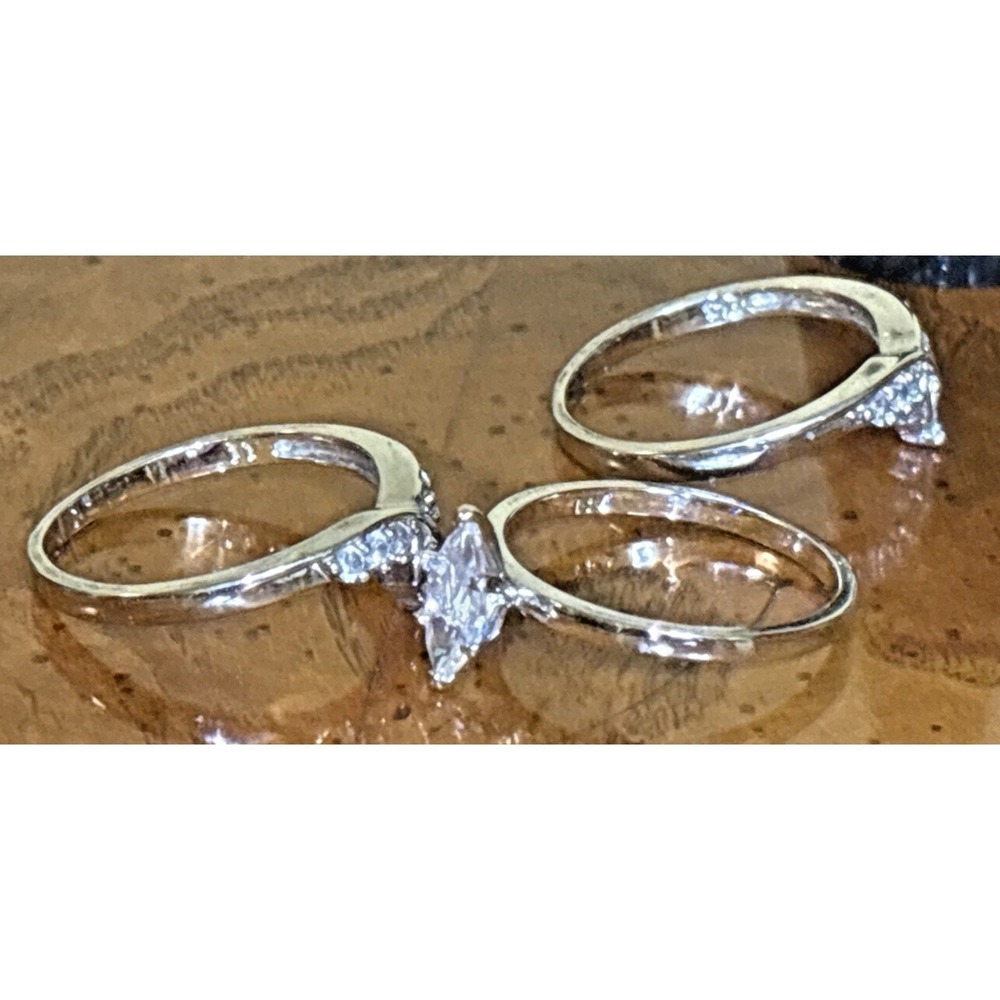 Silver Tone Marquise Ring w/ Jackets 3 Pc Set Size 11 by Avon No Box - Picture 5 of 6